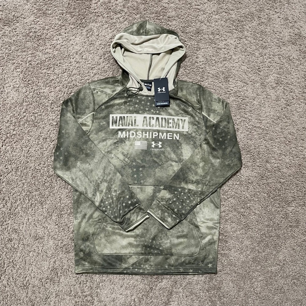 US Naval Academy Midshipmen Hoodie Men Small Green Camo Under Armour Freedom NEW